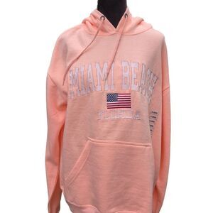 Shark Tee Sounvenir Peach Hoodie with Miami Beach USA Flag Embroidery Print, XL
